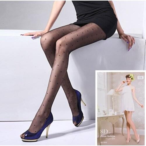 KASURE Womens Tights Classic Polka Dot Silk Stockings Thin Lady Vintage Faux Tattoo Stockings Pantyhose Female Hosiery Black