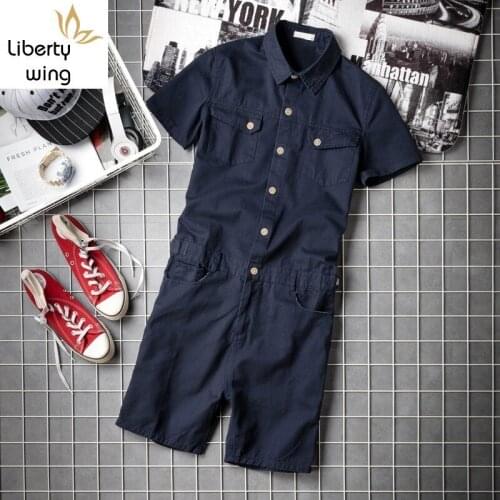Summer Mens Short Sleeve Jumpsuit Overalls Knee Length Beach High Street Pockets Hop Zip Hip Bib Cargo Harem Shorts
