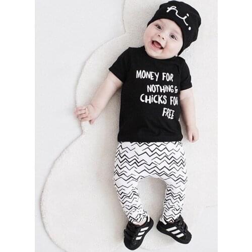2 Pieces Infant Baby Boy girl clothing set 2019 Summer Fashion MONEY FOR NOTHING & CHICKS FOR FREE Tops+Pants Baby Outfits