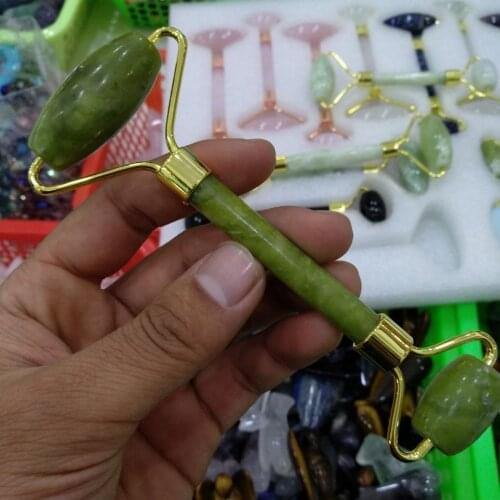 Natural hsiuyen jadeCrystal Healing Massage Wand Gua Sha Beauty Roller Stone Massager Double Head Face Neck Body Roller Massager
