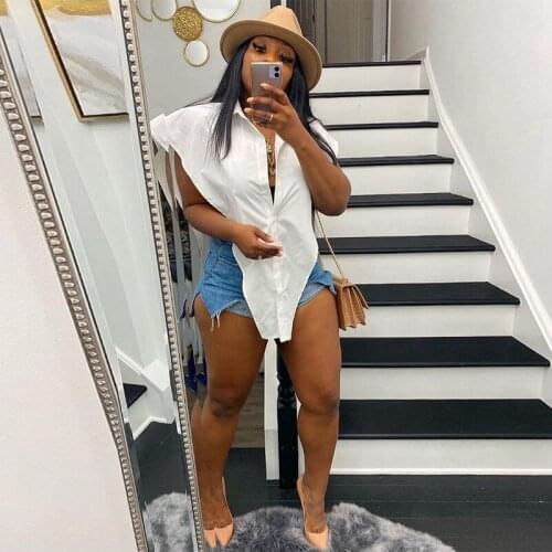 Oversize Clothes Triangular Sleeve Womens Shirt Summer Loose Double Side Hollow Out Buttons Up Tops Ladies Blouse Casual Shirts