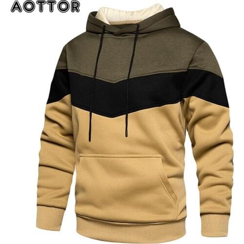 New Fashin Mens Hoodies Sweatshirt Male Casual Fleece Patchwork Hooded Sweatshirt Warm Streetwear Spring Men Clothing EU Size