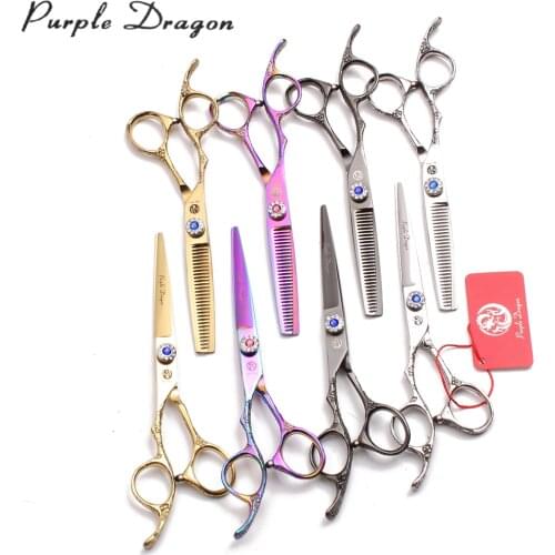 Left-Hand 5.5" 6" 440C Purple Dragon Dogs Grooming Scissors Straight Scissors Thinning Shears Pets Shears Animal Scissors Z8002