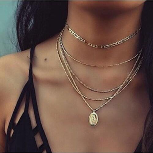 Charm Multi-Layer Chain Choker Necklace Virgin Mary Pendant Necklace Women Fashion Statement Jewelry collares de moda 2020