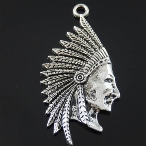 Wholesale 5pcs Antiqued Silver Color Native Indian Head Portrait Pendant Charm Jewelry Necklace Accessories Hot 58*50mm 02715