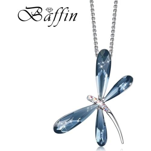 Cute Blue Pink Dragonfly Pendant Necklaces Crystals From Swarovski Silver Color Chain Collars Fashion Jewelry For Girls Women