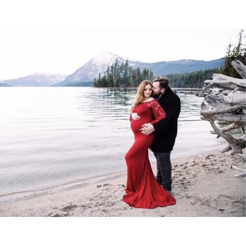 Maternity dress 2018 Maternity Photography Props Maternity Flower Dress Shoulderless Lace Summer Pregnant Dress