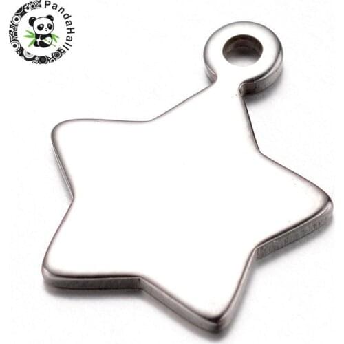 304 Stainless Steel Charms, Star, Stainless Steel Color, 16.5x13.5x1mm, Hole: 1.5mm