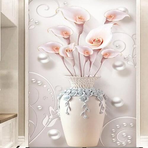 Custom mural 3D Wallpaper Embossed Stereo Simple European Vase Entrance Mural Corridor Aisle Living Room TV Background Wallpaper
