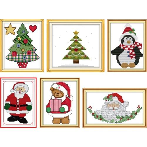Joy Sunday Merry Christmas Cross Stitch Kits 14CT Pattern DMC Printed Chinese Embroidery Needlework Set Decoration for Home Sets