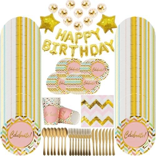 Pink/Gold Party Paper 30 40 50 60 Happy Birthday Party Disposable Tableware Decorations Adult Birthday 30th 30Year Party Supply