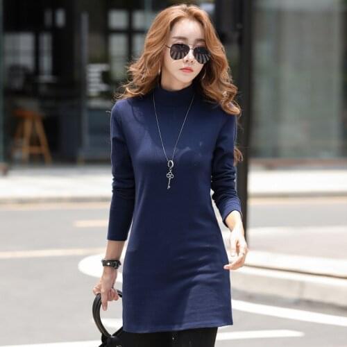 Shintimes Long T Shirt Dress Women Cotton Half Turtleneck 2020 Slim Winter Long Sleeve T-Shirt Woman Clothes Tshirt Womens Tops