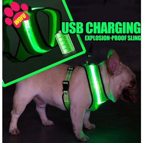 WOFUWOFU Dog Reflective vest,LED Dog Leash,USB Rechargeable Reflective Night Safety Pet Leash