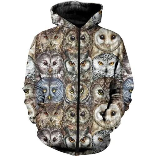 3D All Over Printed Animal Owls Zip Hoodies New Vintage Fashion Mens Hoodie And Shorts Harajuku Streetwear Sudadera Hombre