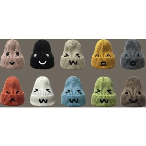 Cute Smile Knitted Beanie Winter Hats For Woman Simple Expression Line Skullies Caps Men Solid Color Cap Warmer Bonnet Beanies