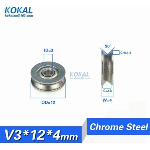 [V0312-4]10PCS V groove guide wire track roller wheel micro V type inner 3mm metal sliding roller pulley 0312V 623VV
