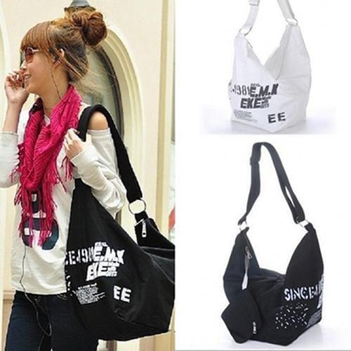 11.11 Women Casual Tote Shoulder Bag Concise Letter Print Canvas Crossbody Shoulder Bag Folding Reusable Shopping Handbag