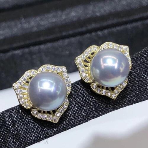 D603 Pearl Earrings Fine Jewelry 925 Sterling Silver Round 7-8mm Nature Sea Water Japan Akoya Pearls Stud Earrings for Women