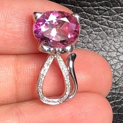 Fine Jewelry Pure 14K Gold Natural Pink Topaz Diamonds Gemstone Female Pendant Necklaces Christmas Gift