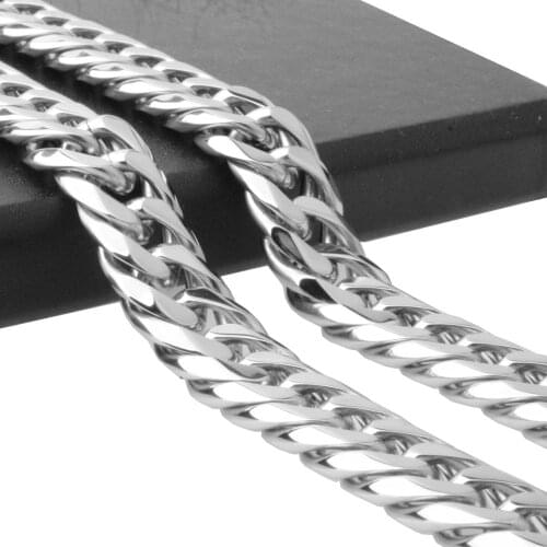Granny Chic 16mm Custom Length Silver Color Stainless Steel Curb Cuban Chain Necklace Boys Mens Fashion Chain Link jewelry