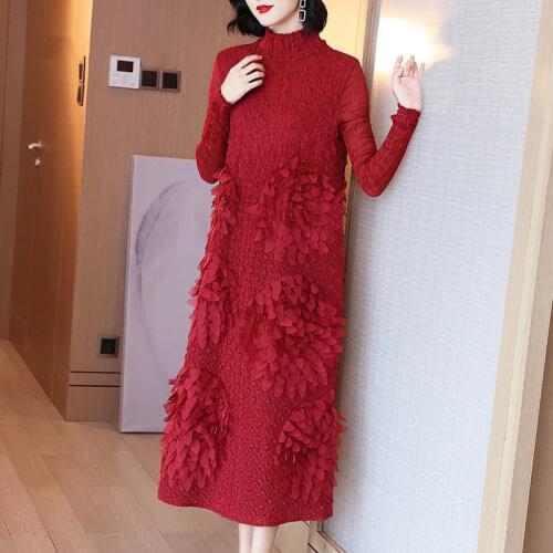 2021 Spring Women Turtleneck Loose Slim Dress Stretch Elegant Mid Length Knitted Woolen Pullover Dress Multi Occasions Y528
