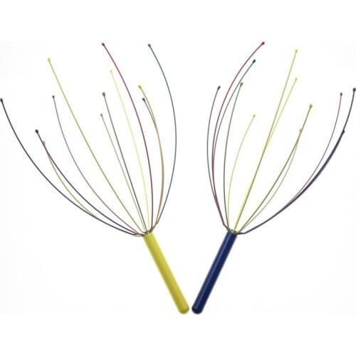 1Pcs Rainbow Blue Or Yellow Handle Tingle Head Massager Hand Held Scalp Massager Tool