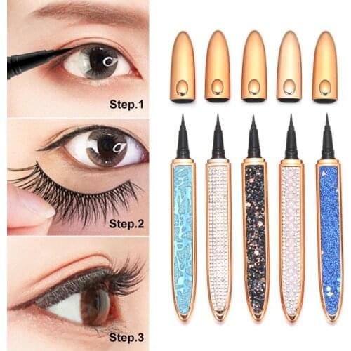 1PC Self-adhesive Eyeliner Pen Glue-free Magnetic-free False Eyelashes Waterproof Diamond Bling Eye Liner Makeup Cosmetcis