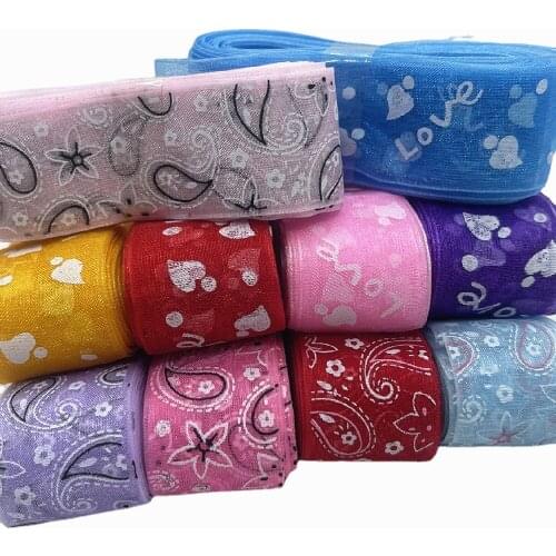 5Y mix color 1" 25mm Printed Organza Ribbon Gift Packing DIY Garment Sewing & Hair Bow Accessories