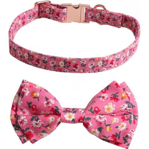 15PCS / LOT Pet Collar Rose Gold All Metal Dog Collar Floral Cat Bowtie Adjustable Neck Strap Dog Accessories