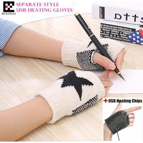 200p! Winter Warm Boy&Girl Students Homework Separate Style USB Heating Gloves,Women Hand Back Heated Knitted Fingerless Gloves