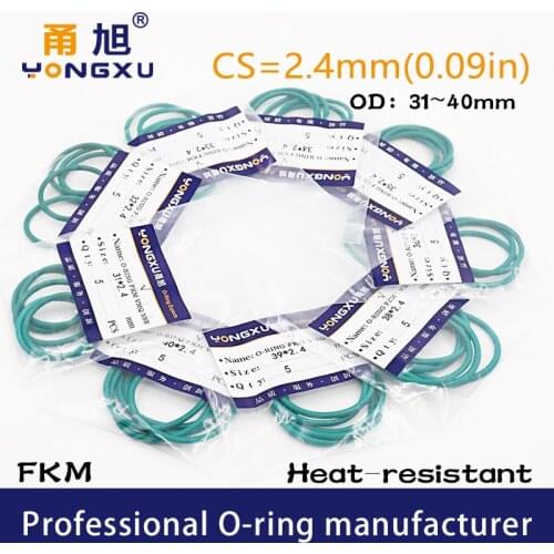 5PCS/lot Green FKM Fluorine Rubber O-ring Seals CS2.4mm OD31/32/33/34/35/36/37/38/39/40*2.4mm Rings Seal Gasket Rings fkm Washer