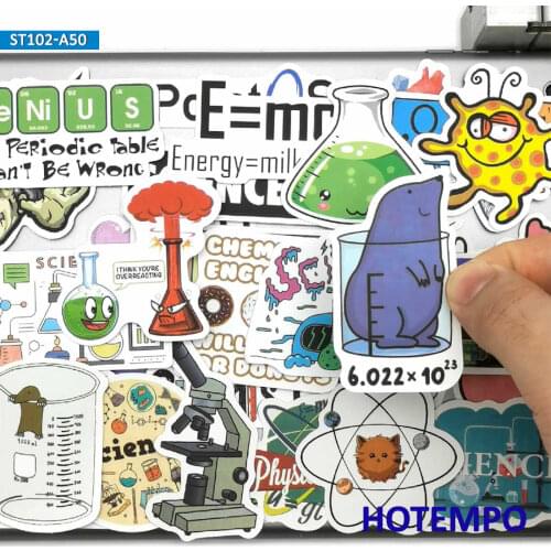50pcs Science Laboratory Chemical Math Symbol Funny Stickers for Kids Toys Phone Laptop Scrapbooking Notebook Guitar Car Sticker