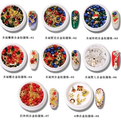 8-Colors Christmas Embellishment Mix Mini Reindeer Charms Flat-Back Rhinestone Crystals Snowflake and Tree Metal Charm, H5465-1