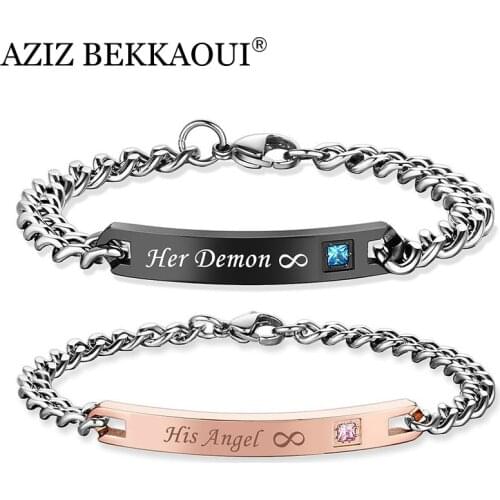 AZIZ BEKKAOUI His Angel & Her Demon Infinite Love Couple Bracelets Stainless Steel Men Promise Jewelry with Box Drop Shipping