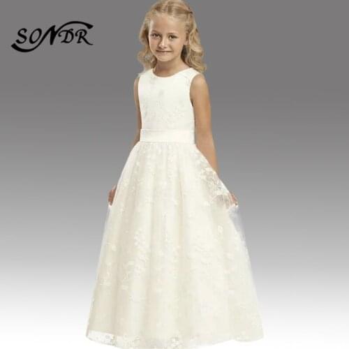 Formal Pageant Party Dress HT200 O-Neck Tank Flower Girl Dresses Embroidery Lace Little Kids Communion Gowns Zipper Flower Dress