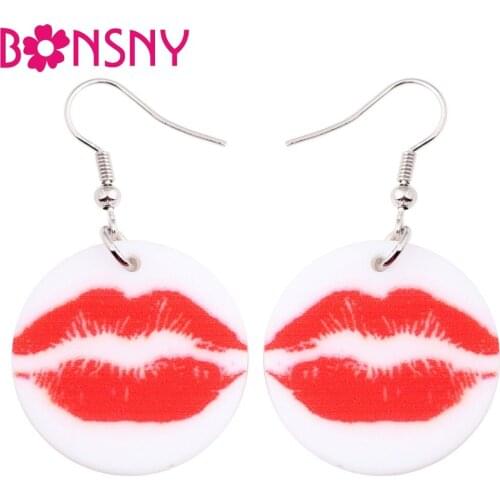 Bonsny Acrylic Pattern Big Long Drop Dangle Round Sexy Red Lips Earrings For Women 2017 New Fashion Jewelry Girl Accessories