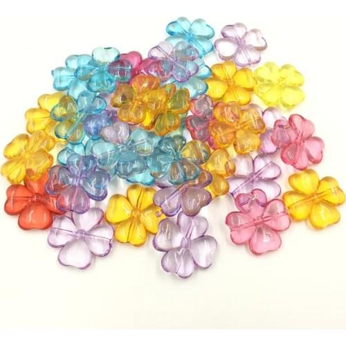 50Pcs Spacer Beads Perles Jewelry DIY Making Accessories Mixed Colors Four Leaf Clover Flower Good Luck Fleurs 26x25mm