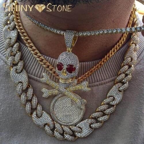 High Quality Full Clear Cubic Zircon Pirate Skull Pendant Necklace For Men Women Hip Hop Iced Out Bling CZ Punk Jewelry