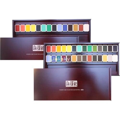 Original Japan Solid Watercolor Painting Pigments, Water Color Exquisite Wooden Box Set, 28,14 Colors Acuarelas Set,Art supplies