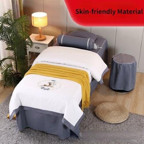 4pcs Beauty Salon Bedding Sets Massage Spa Bed Linens Sheets Bedskirt Massage Spa Pillowcase Duvet Cover Sets