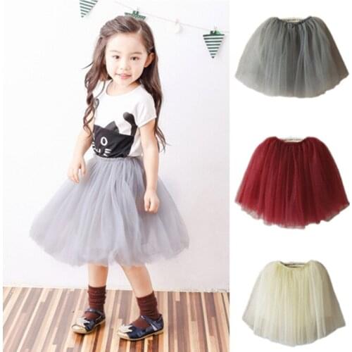 Summer Girls Dress Gauze Skirt Princess Bubble Skirt Pleated Red Pink Grey White Tutu Dress dress Cute Girls 9 Years