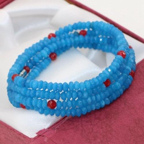 Bohemia style multilayer long bracelets 2*4mm blue natural stone chalcedony jades abacus faceted 4 rows jewelry B2770