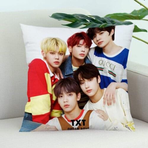 New TXT Boys Team Pillow Cover Bedroom Home Office Decorative Pillowcase Square Zipper Pillow Cases Satin Soft
