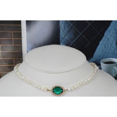 KBJW Original Simple Delicate Necklace Choker Birthstone Charm Necklace White Irregular Pearl Choker for Women Daily/Party Prom