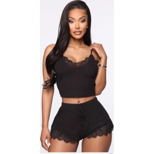 Summer Sexy Suspender Sleeveless Top Shorts Pajamas Sets Women´s Casual Solid Color Home Clothes Suit Sleepwear Nightwear Ladies