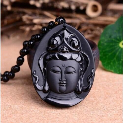 Natural stone Quartz crystal Black Obsidian Buddha Lucky pendant for diy jewelry making necklace Accessories