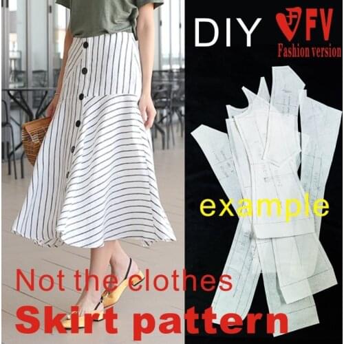 Half skirt clothing pattern womens mid skirt 1:1 cutting structure drawing BBQ-38