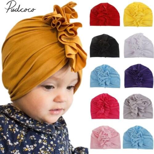 Toddler Kids Baby Girl Turban Cotton Beanie Solid Ruffle Candy Color Hat Cap Kids Accessories Head Wrap Adjustable India Hat Cap