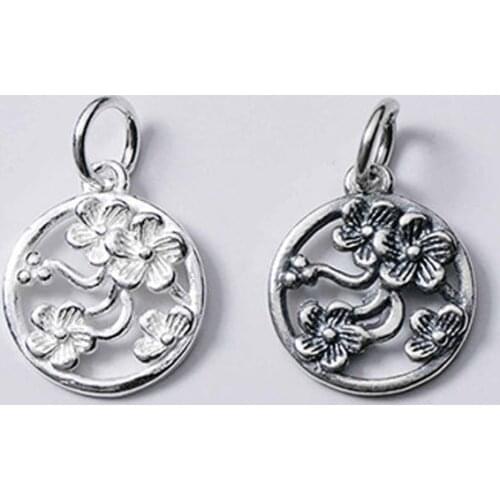925 Sterling Silver Pretty Cameo Flower Round Charms 13mm Women Decoration Silver Necklace Pendant DIY Jewelry Findings Gift