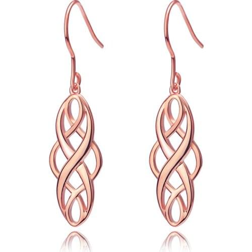 Irish Celtic Knot Created Dangle Earrings Infinity Love Sterling Silver Hook Drop Earrings for Women in Silver, Gold, Rose Gold